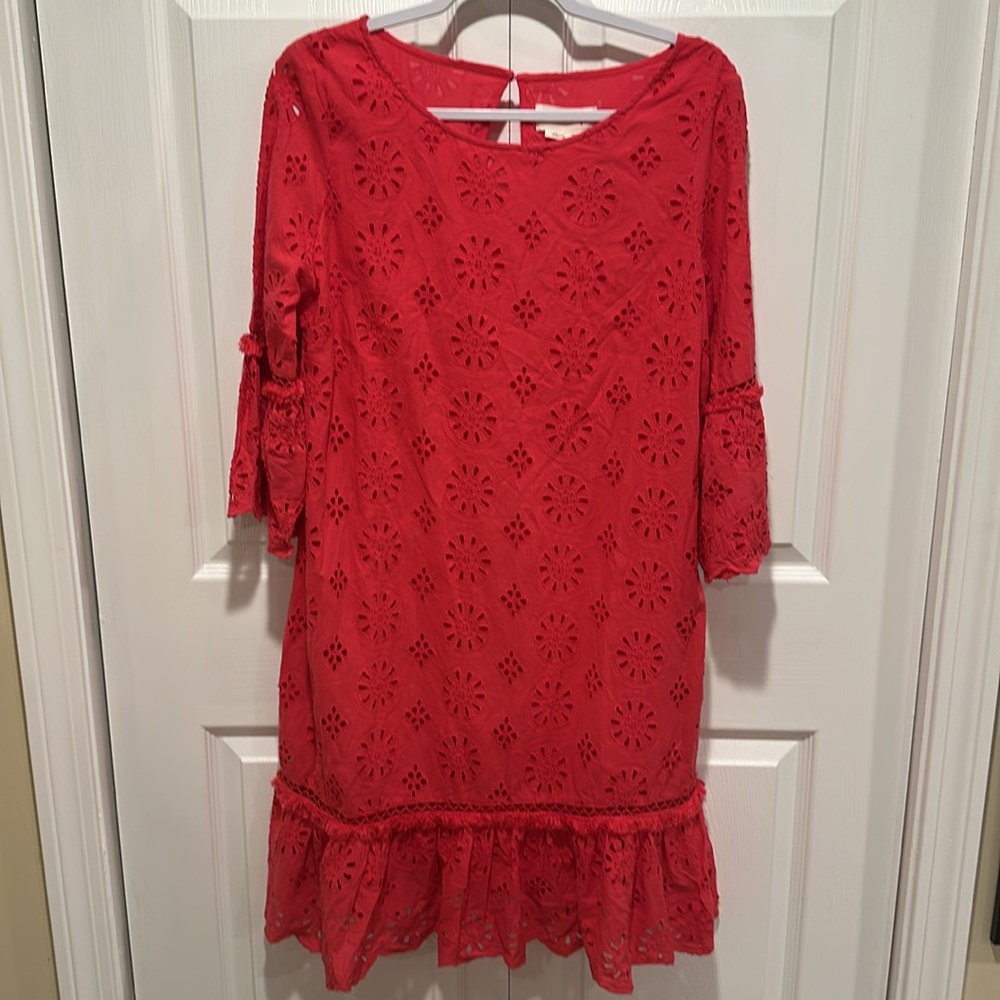 Anthropologie Dani Pink Eyelet Lace Sheath Dress size 8 - Picture 6 of 9